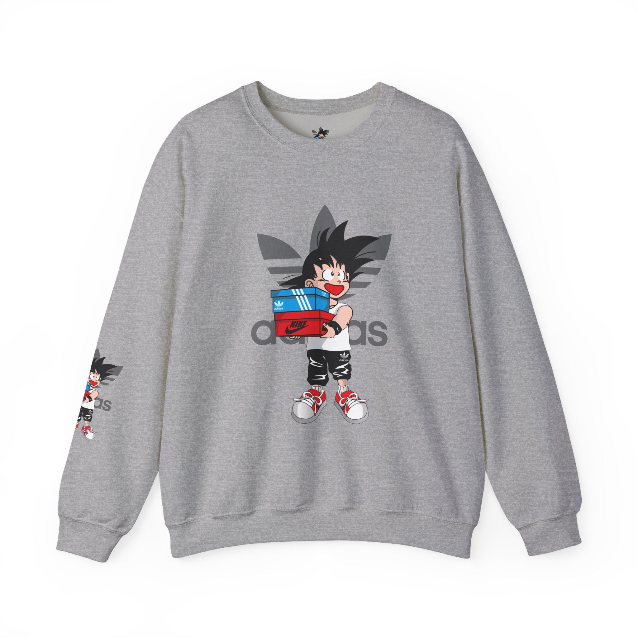 Anime Kid Graphic Sweatshirt — Cute Goku Shopping Adidas-Style Crewneck