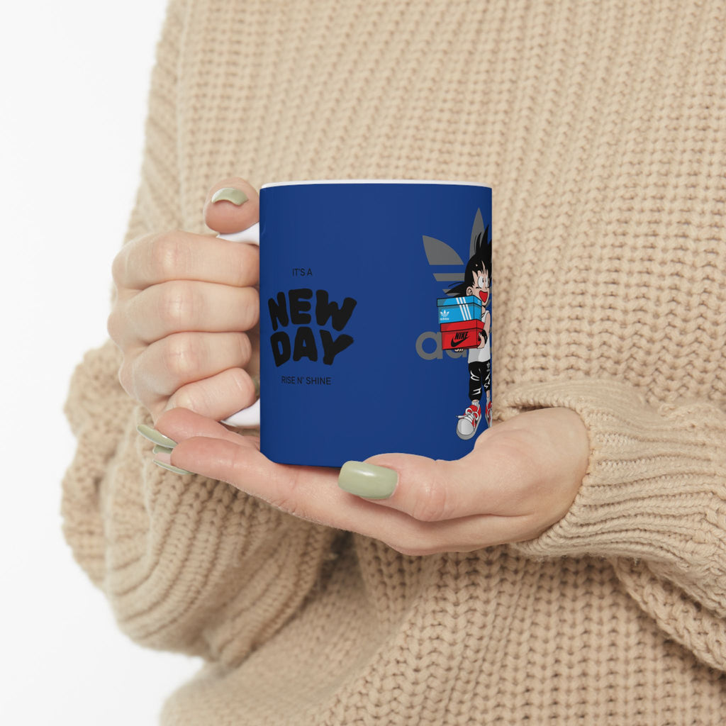 Anime Sneakerhead Mug — Cute Boy with Shoe Boxes, Retro Streetwear Coffee Cup (11oz/15oz)