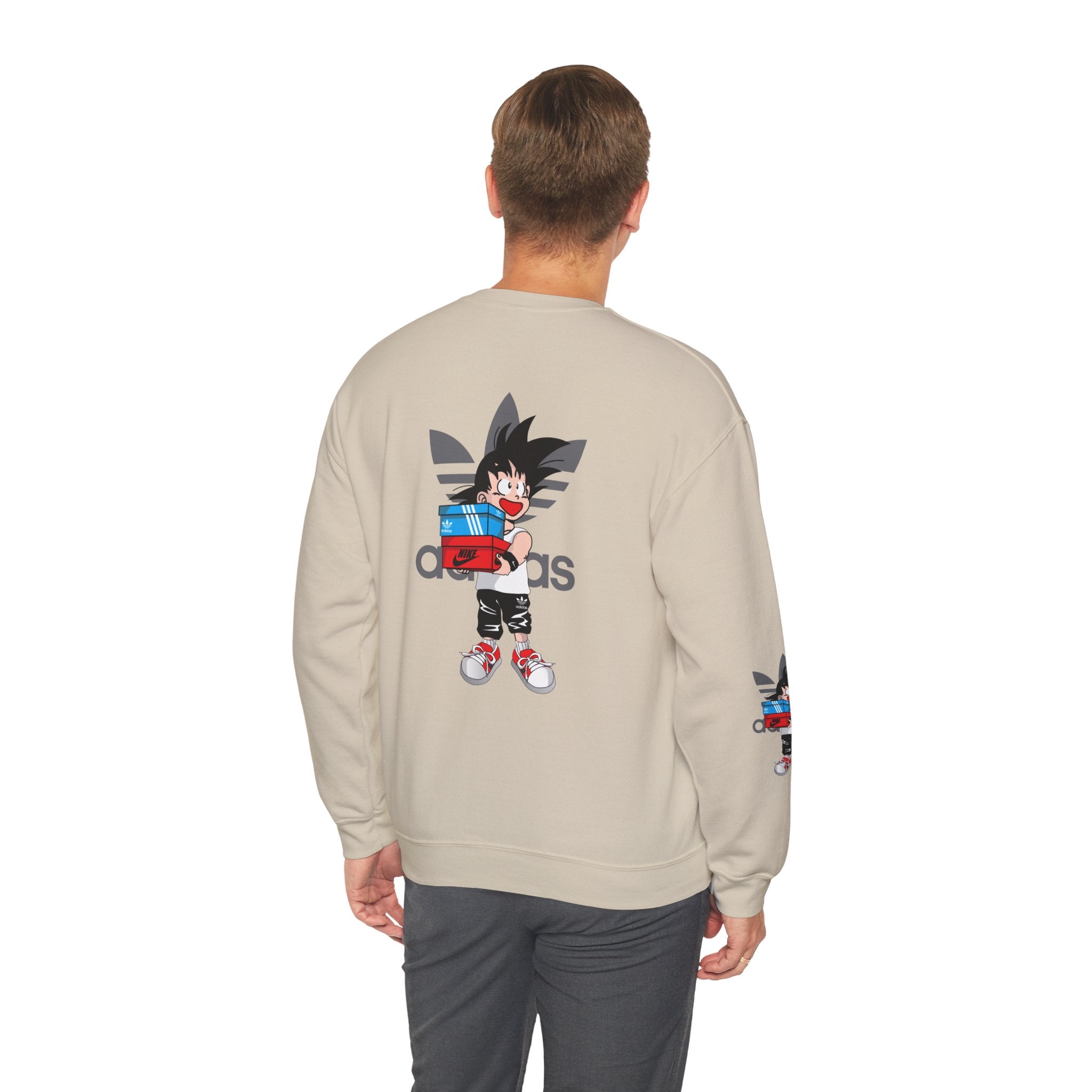 Anime Kid Graphic Sweatshirt — Cute Goku Shopping Adidas-Style Crewneck