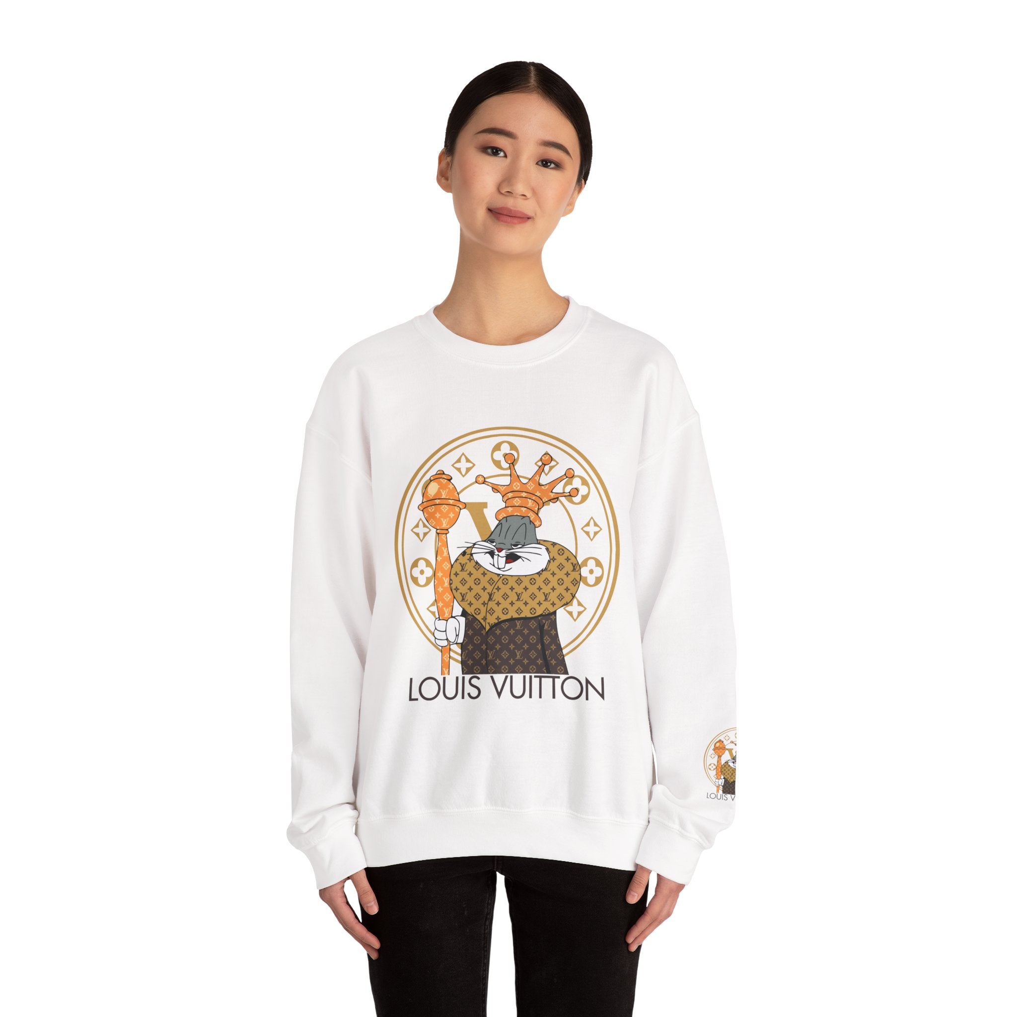 Luxury Logo Crewneck Sweatshirt — King Cat Graphic "Louis Vuitton"