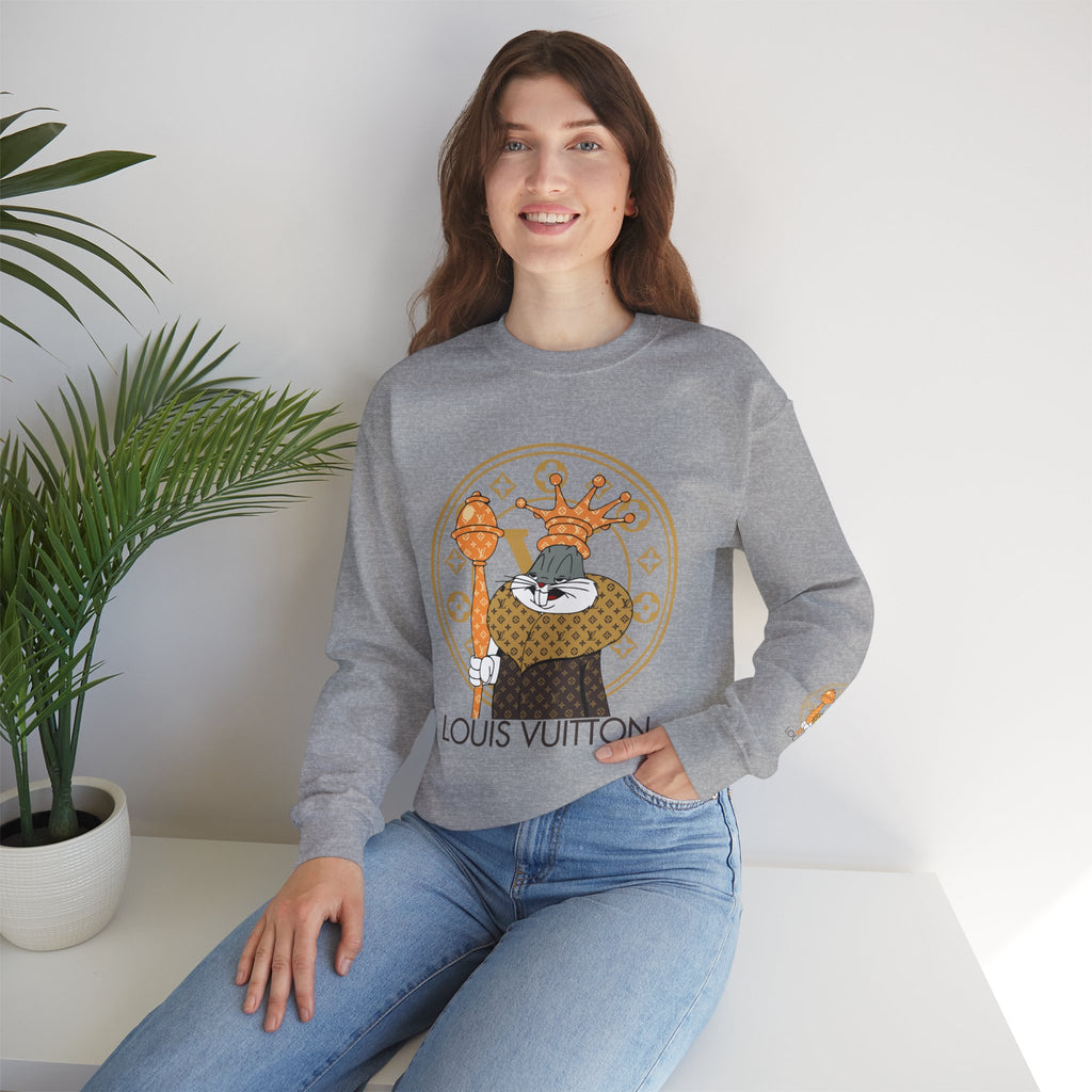 Luxury Logo Crewneck Sweatshirt — King Cat Graphic "Louis Vuitton"